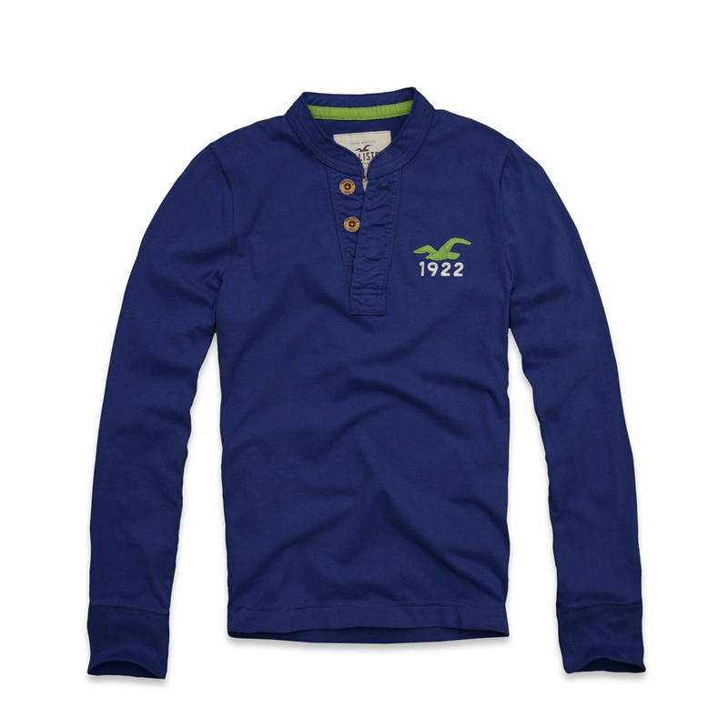 Hollister Hombres Ponte de pie de cuello Largo Remera HCO3851